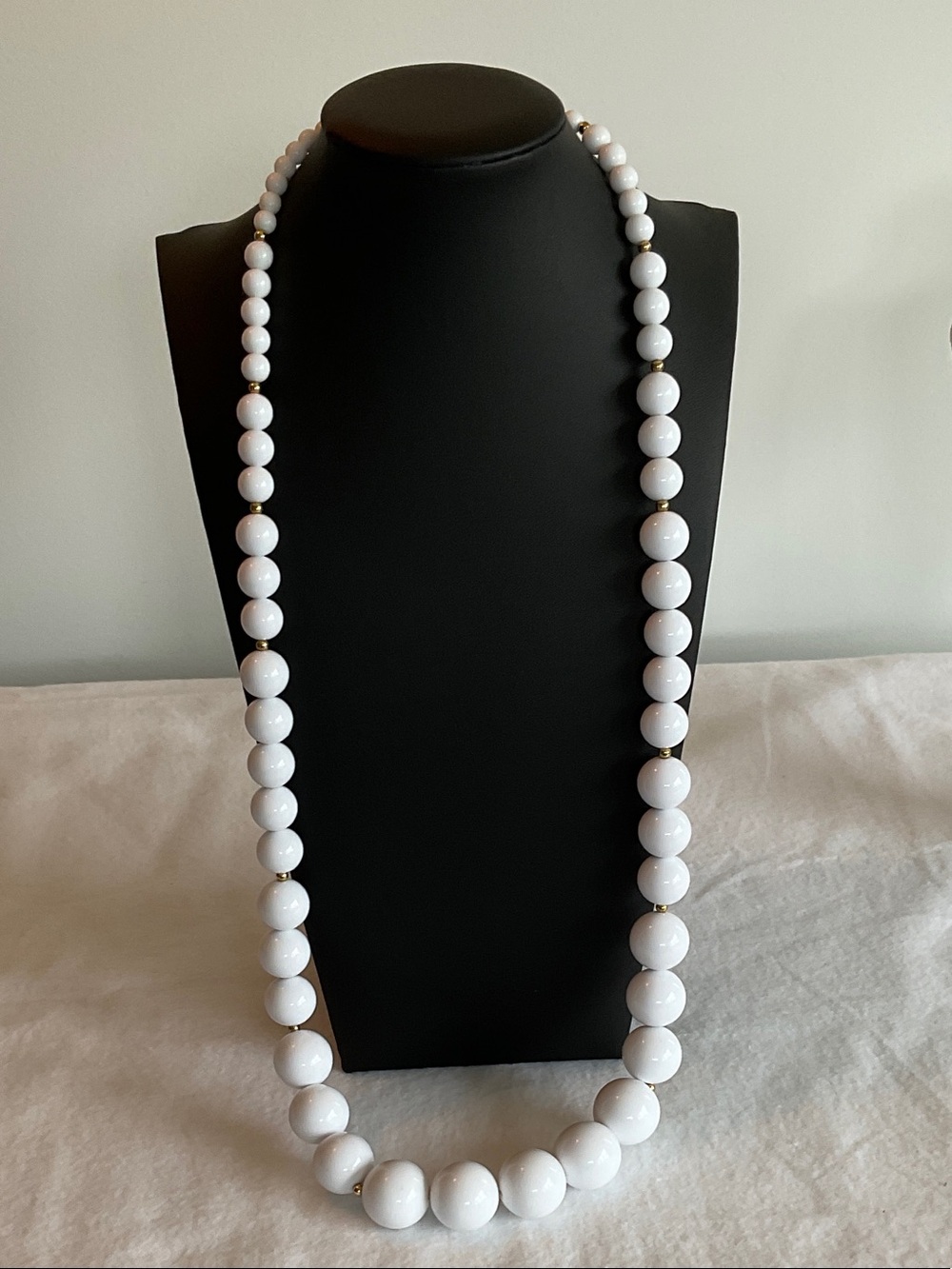 Monet White Beaded Necklace with Gold Accents